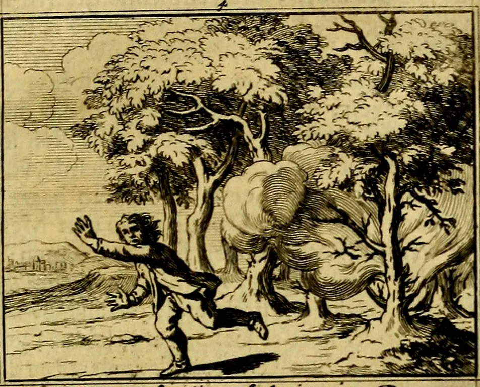An illustration from Sinryke fabulen, : verklaart en toegepast tot alderley zeede-lessen, dienstig om waargenoomen te werden in het menschelijke en burgerlijke leeven, 1685, leaf 42