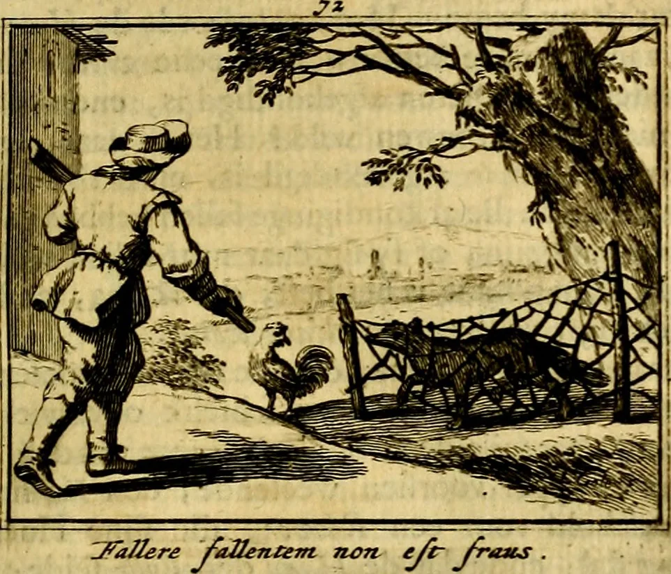 An illustration from Sinryke fabulen, : verklaart en toegepast tot alderley zeede-lessen, dienstig om waargenoomen te werden in het menschelijke en burgerlijke leeven, 1685, leaf 464