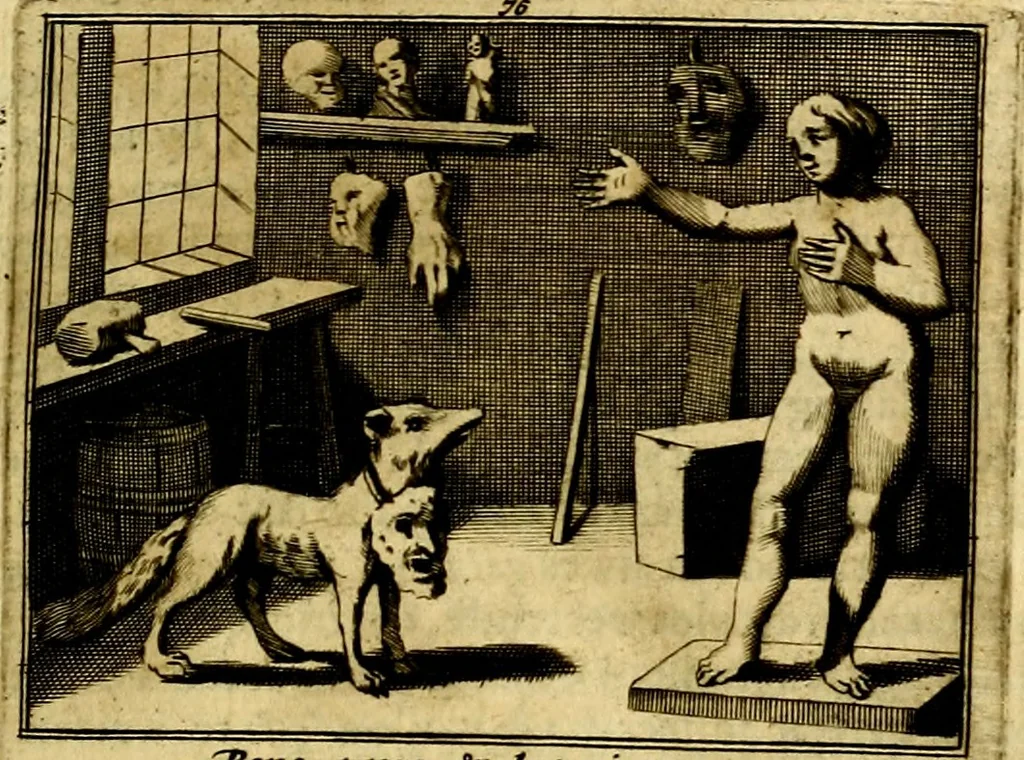 An illustration from Sinryke fabulen, : verklaart en toegepast tot alderley zeede-lessen, dienstig om waargenoomen te werden in het menschelijke en burgerlijke leeven, 1685, leaf 498