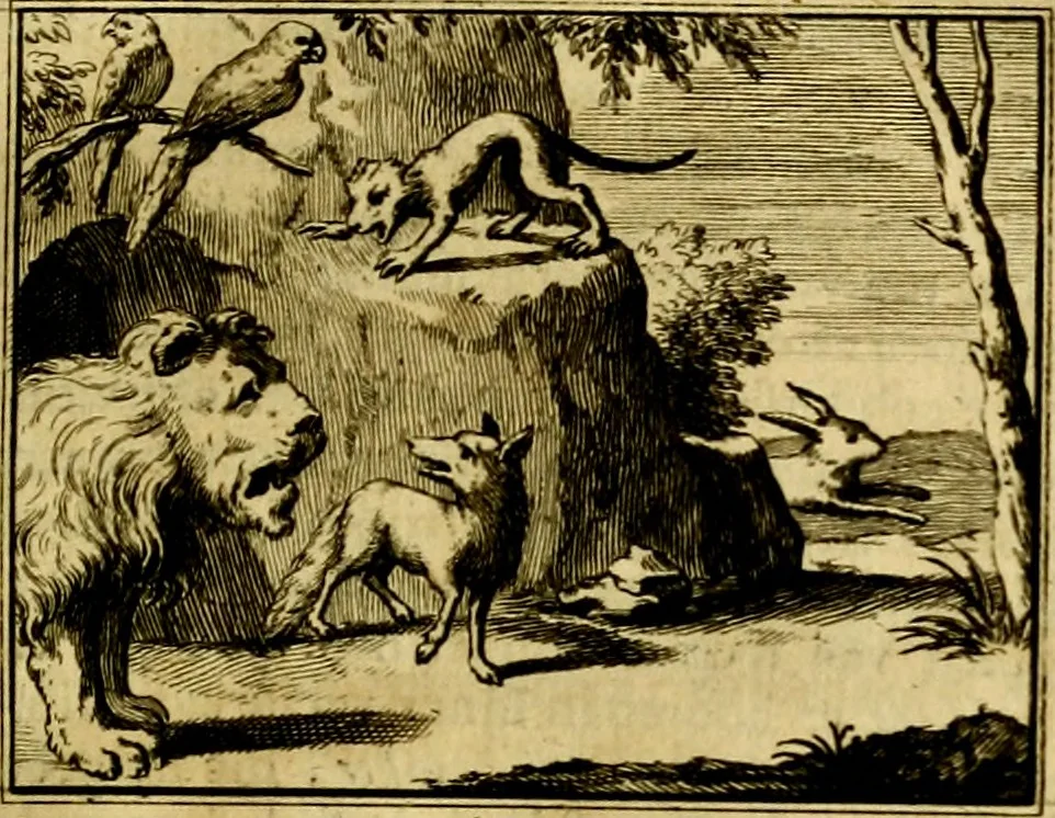 An illustration from Sinryke fabulen, : verklaart en toegepast tot alderley zeede-lessen, dienstig om waargenoomen te werden in het menschelijke en burgerlijke leeven, 1685, leaf 62