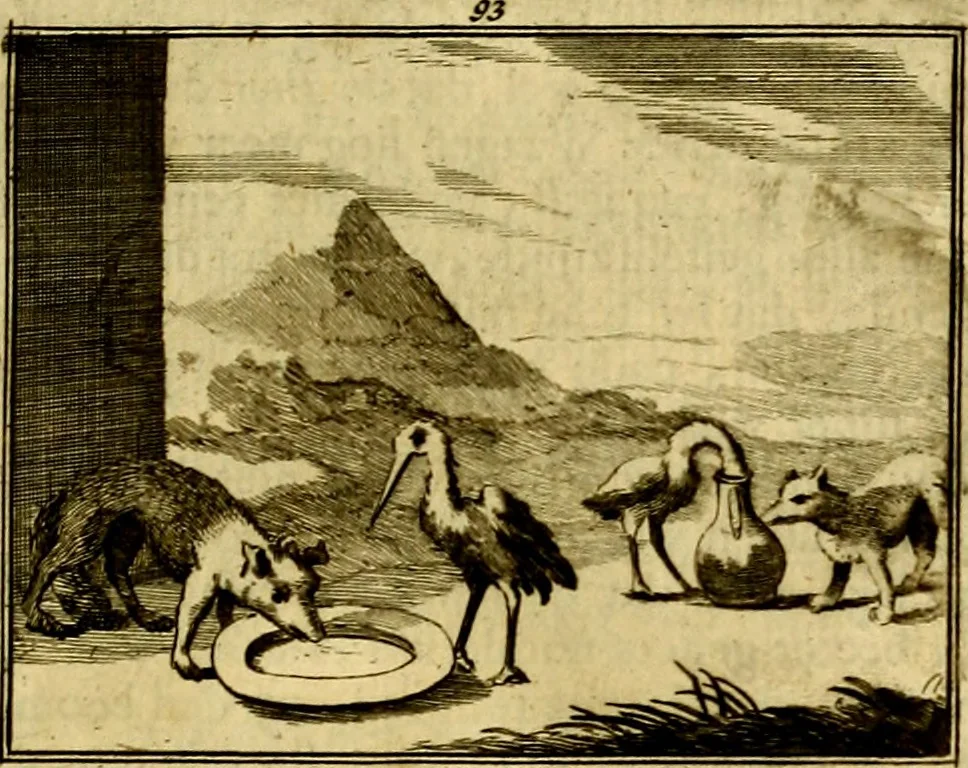 An illustration from Sinryke fabulen, : verklaart en toegepast tot alderley zeede-lessen, dienstig om waargenoomen te werden in het menschelijke en burgerlijke leeven, 1685, leaf 672