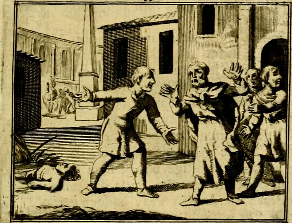 An illustration from Sinryke fabulen, : verklaart en toegepast tot alderley zeede-lessen, dienstig om waargenoomen te werden in het menschelijke en burgerlijke leeven, 1685, leaf 708