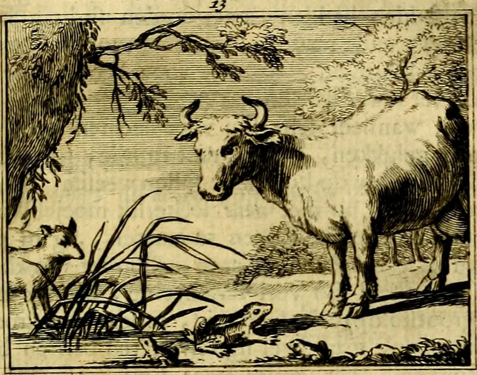 An illustration from Sinryke fabulen, : verklaart en toegepast tot alderley zeede-lessen, dienstig om waargenoomen te werden in het menschelijke en burgerlijke leeven, 1685, leaf 86