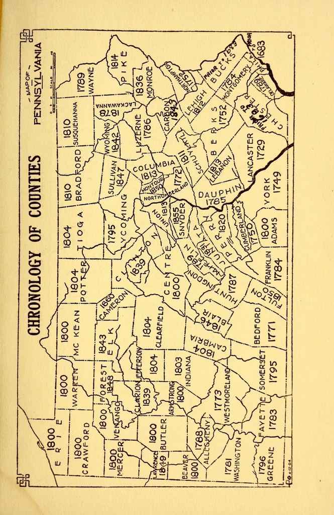 An illustration from Sir William Penn : his proprietary province and its counties : those of the commonwealth of Pennsylvania, with the chronology, etymology and genealogy of the counties, 1920, leaf 21