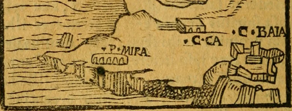 An illustration from Sito, et antichita della citta di Pozzuolo : e del suo amenissimo distretto. Con la descrittione di tutti i luoghi notabili ... e di Cuma, et di Baia, e di Miseno ... con le figure de gli edifici, e con gli epitafi che vi sono., 1591, leaf 123
