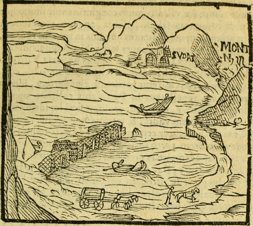 An illustration from Sito, et antichita della citta di Pozzuolo : e del suo amenissimo distretto. Con la descrittione di tutti i luoghi notabili ... e di Cuma, et di Baia, e di Miseno ... con le figure de gli edifici, e con gli epitafi che vi sono., 1591, leaf 34