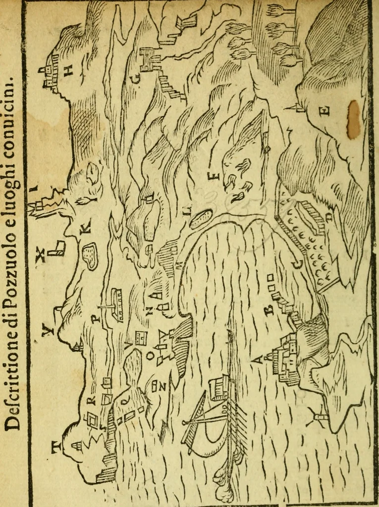 An illustration from Sito, et antichita della citta di Pozzuolo : e del suo amenissimo distretto. Con la descrittione di tutti i luoghi notabili ... e di Cuma, et di Baia, e di Miseno ... con le figure de gli edifici, e con gli epitafi che vi sono., 1591, leaf 5