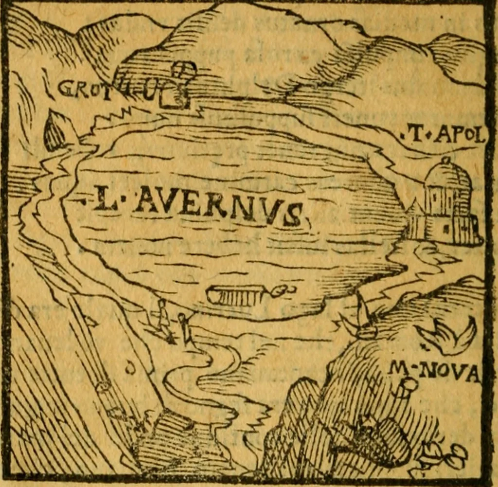 An illustration from Sito, et antichita della citta di Pozzuolo : e del suo amenissimo distretto. Con la descrittione di tutti i luoghi notabili ... e di Cuma, et di Baia, e di Miseno ... con le figure de gli edifici, e con gli epitafi che vi sono., 1591, leaf 73