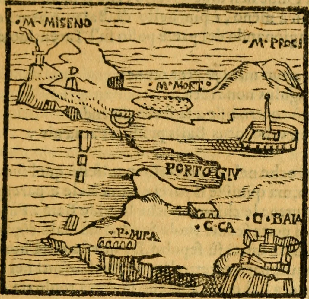 An illustration from Sito, et antichita della citta di Pozzuolo : e del suo amenissimo distretto. Con la descrittione di tutti i luoghi notabili ... e di Cuma, et di Baia, e di Miseno ... con le figure de gli edifici, e con gli epitafi che vi sono., 1591, leaf 88