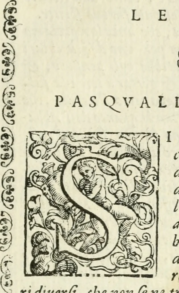 An illustration from Vaticinia, siue, Prophetiae Abbatis Ioachimi & Anselmi episcopi marsicani ... : qvibvs rota et oraculum turcicum maxime considerationis adiecta sunt : vnà cum praefatione et adnotationibus Paschalini Regiselmi = Vaticinii, ouero, Profetie dell'abbate Gioachino & di Anselmo vescovo di Marsico ... : a qvalli e aggionta una ruota et un' oracolo turchesco di grandissima cosideratione : insieme con la prefatione et annotationi di Pasqualino Regiselmo, 1600, leaf 16