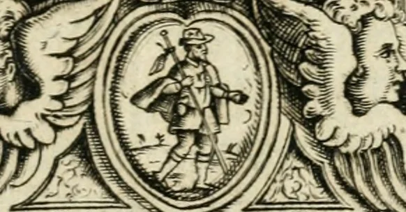 An illustration from Vaticinia, siue, Prophetiae Abbatis Ioachimi & Anselmi episcopi marsicani ... : qvibvs rota et oraculum turcicum maxime considerationis adiecta sunt : vnà cum praefatione et adnotationibus Paschalini Regiselmi = Vaticinii, ouero, Profetie dell'abbate Gioachino & di Anselmo vescovo di Marsico ... : a qvalli e aggionta una ruota et un' oracolo turchesco di grandissima cosideratione : insieme con la prefatione et annotationi di Pasqualino Regiselmo, 1600, leaf 4