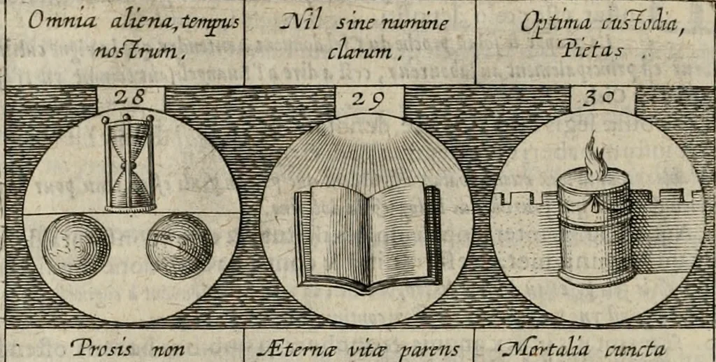 An illustration from Emblemata, sive Symbola : a Principibus, viris Eeclesiasticis, ac Militaribus, alijsque vsurpanda = Deuises, ou, Emblemes : pour Princes, gens d'Eglise, gens de guerre, & aultres, 1624, leaf 13