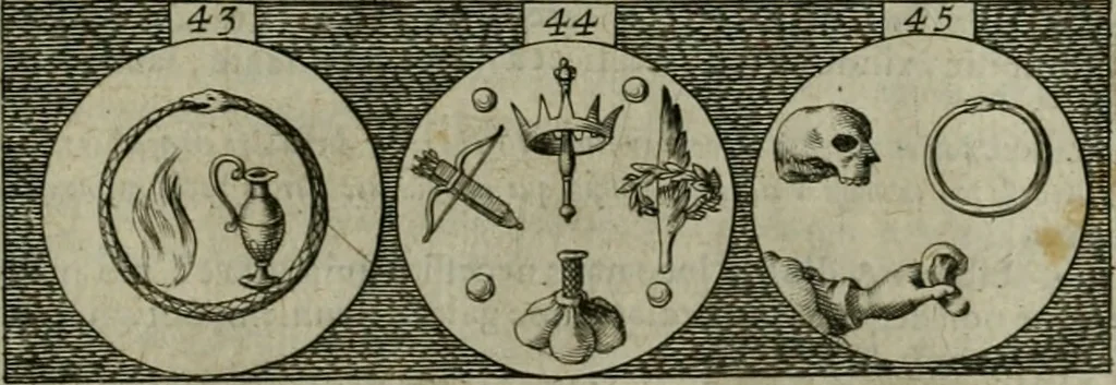An illustration from Emblemata, sive Symbola : a Principibus, viris Eeclesiasticis, ac Militaribus, alijsque vsurpanda = Deuises, ou, Emblemes : pour Princes, gens d'Eglise, gens de guerre, & aultres, 1624, leaf 14