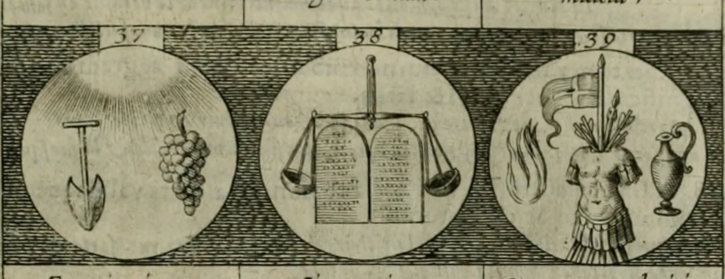 An illustration from Emblemata, sive Symbola : a Principibus, viris Eeclesiasticis, ac Militaribus, alijsque vsurpanda = Deuises, ou, Emblemes : pour Princes, gens d'Eglise, gens de guerre, & aultres, 1624, leaf 14