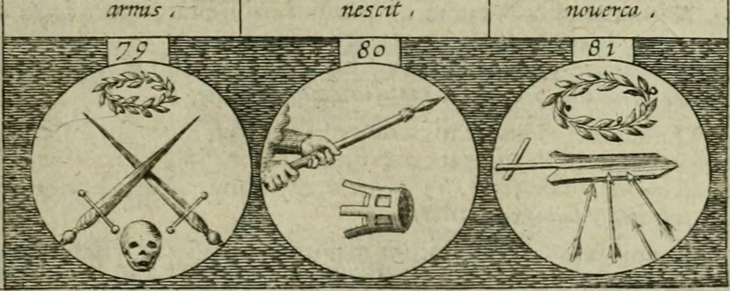 An illustration from Emblemata, sive Symbola : a Principibus, viris Eeclesiasticis, ac Militaribus, alijsque vsurpanda = Deuises, ou, Emblemes : pour Princes, gens d'Eglise, gens de guerre, & aultres, 1624, leaf 22