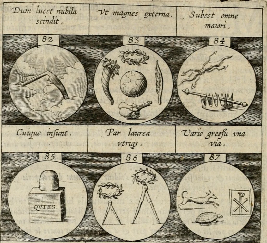 An illustration from Emblemata, sive Symbola : a Principibus, viris Eeclesiasticis, ac Militaribus, alijsque vsurpanda = Deuises, ou, Emblemes : pour Princes, gens d'Eglise, gens de guerre, & aultres, 1624, leaf 25