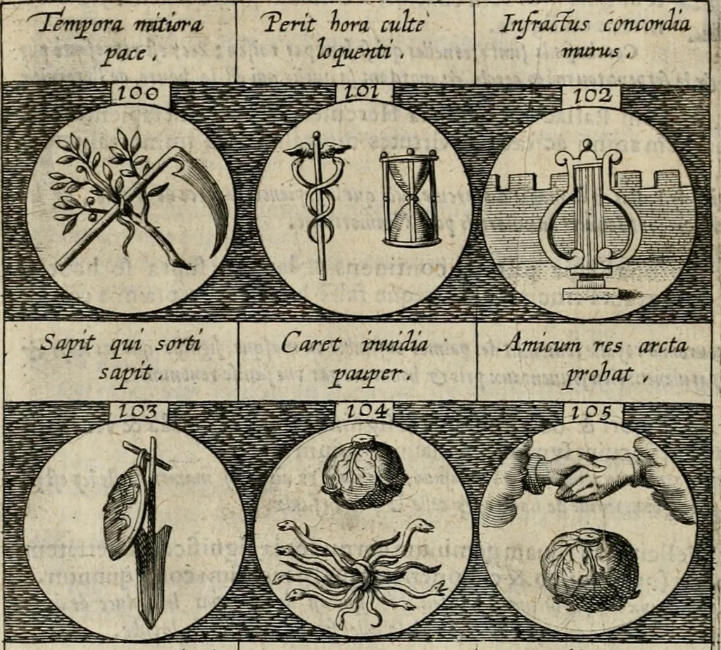 An illustration from Emblemata, sive Symbola : a Principibus, viris Eeclesiasticis, ac Militaribus, alijsque vsurpanda = Deuises, ou, Emblemes : pour Princes, gens d'Eglise, gens de guerre, & aultres, 1624, leaf 29
