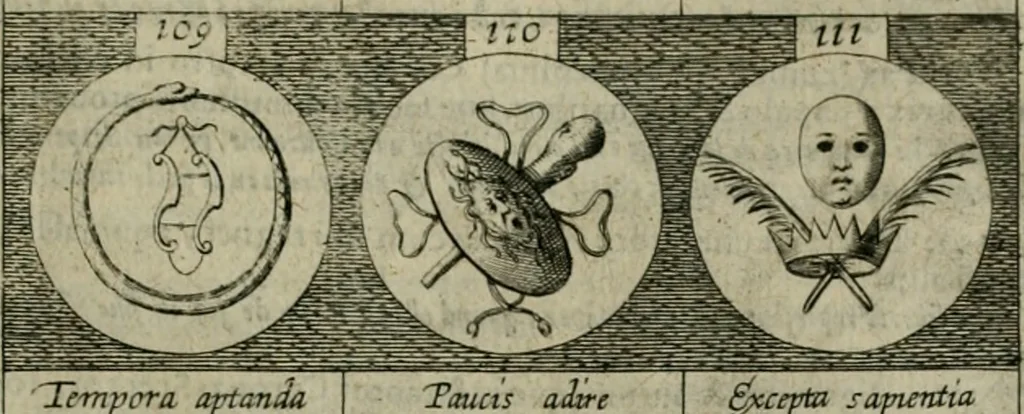 An illustration from Emblemata, sive Symbola : a Principibus, viris Eeclesiasticis, ac Militaribus, alijsque vsurpanda = Deuises, ou, Emblemes : pour Princes, gens d'Eglise, gens de guerre, & aultres, 1624, leaf 30
