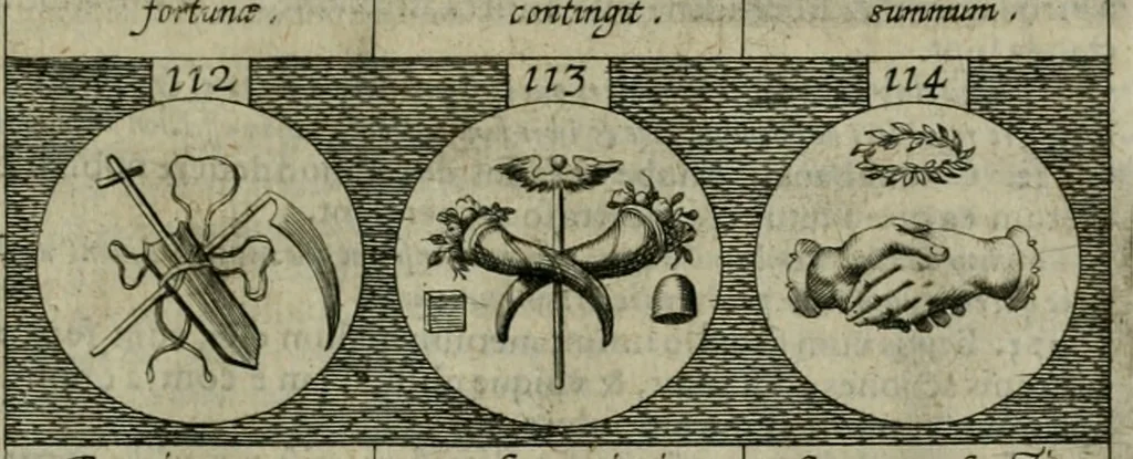 An illustration from Emblemata, sive Symbola : a Principibus, viris Eeclesiasticis, ac Militaribus, alijsque vsurpanda = Deuises, ou, Emblemes : pour Princes, gens d'Eglise, gens de guerre, & aultres, 1624, leaf 30