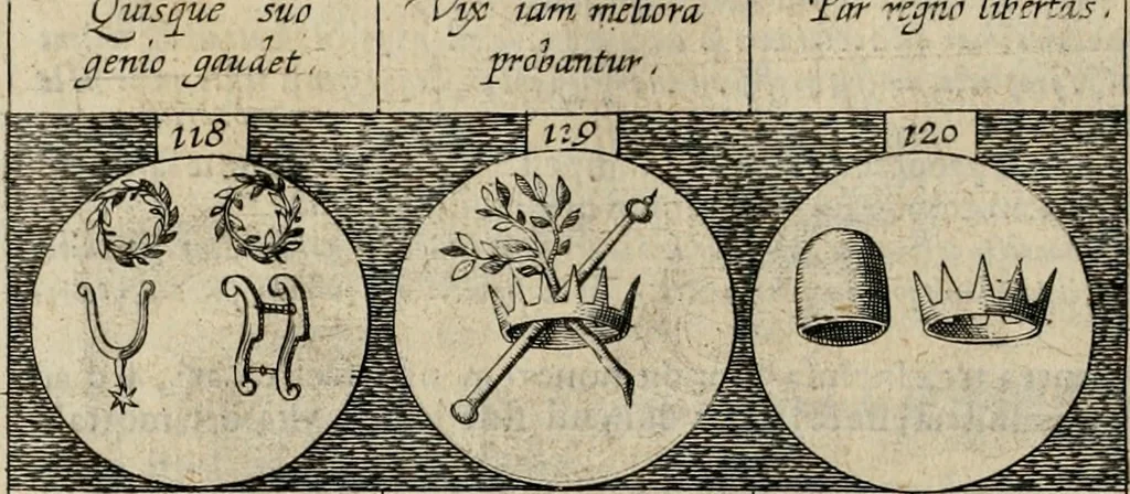 An illustration from Emblemata, sive Symbola : a Principibus, viris Eeclesiasticis, ac Militaribus, alijsque vsurpanda = Deuises, ou, Emblemes : pour Princes, gens d'Eglise, gens de guerre, & aultres, 1624, leaf 33