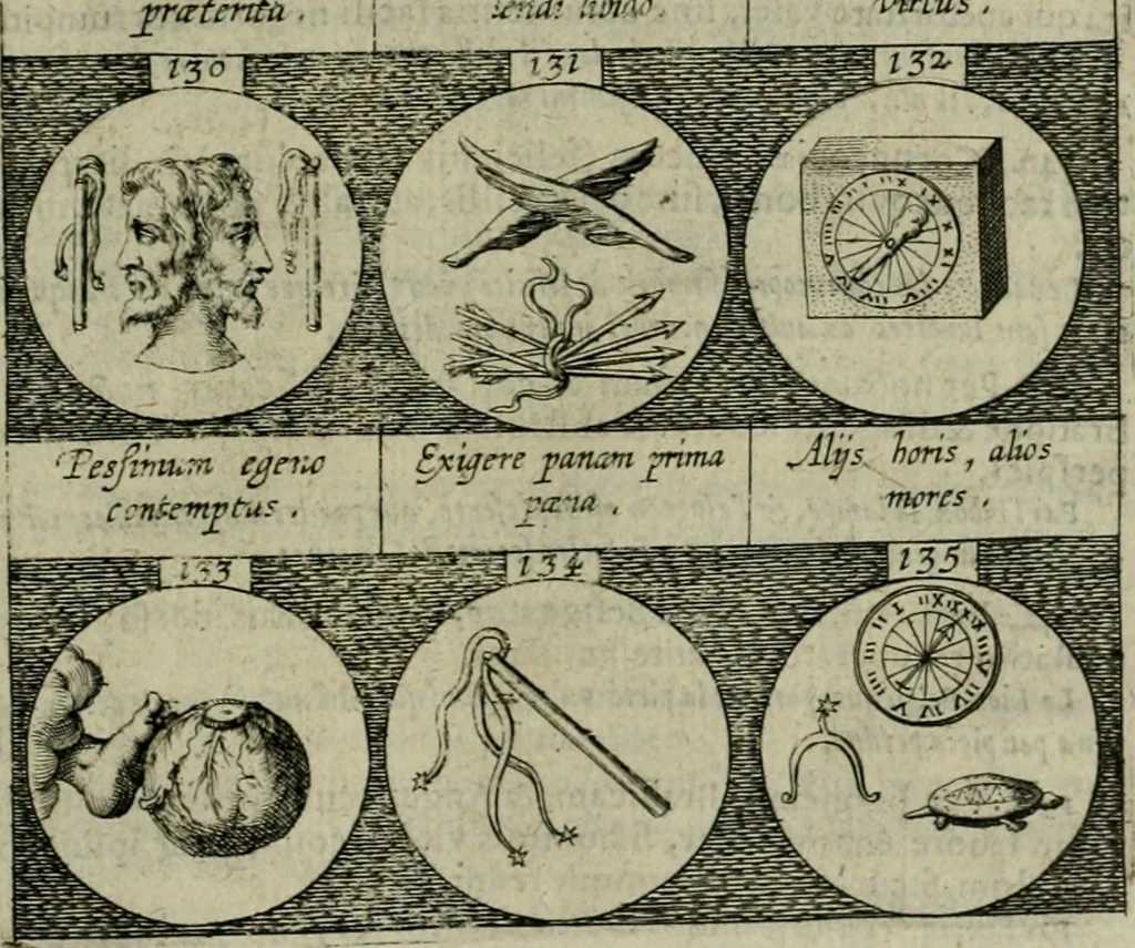 An illustration from Emblemata, sive Symbola : a Principibus, viris Eeclesiasticis, ac Militaribus, alijsque vsurpanda = Deuises, ou, Emblemes : pour Princes, gens d'Eglise, gens de guerre, & aultres, 1624, leaf 34