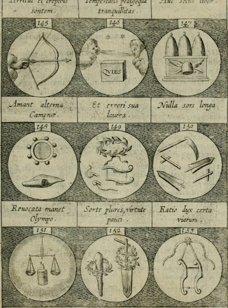 An illustration from Emblemata, sive Symbola : a Principibus, viris Eeclesiasticis, ac Militaribus, alijsque vsurpanda = Deuises, ou, Emblemes : pour Princes, gens d'Eglise, gens de guerre, & aultres, 1624, leaf 38
