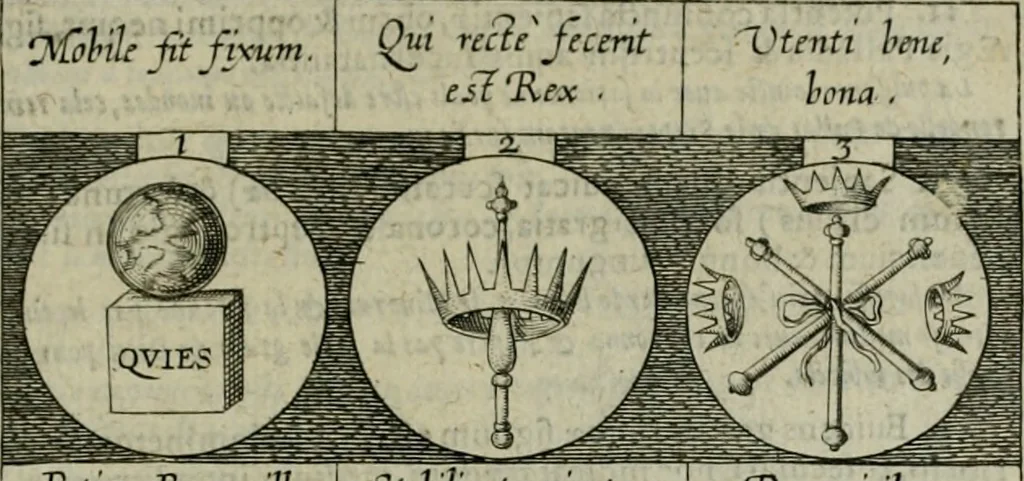 An illustration from Emblemata, sive Symbola : a Principibus, viris Eeclesiasticis, ac Militaribus, alijsque vsurpanda = Deuises, ou, Emblemes : pour Princes, gens d'Eglise, gens de guerre, & aultres, 1624, leaf 8
