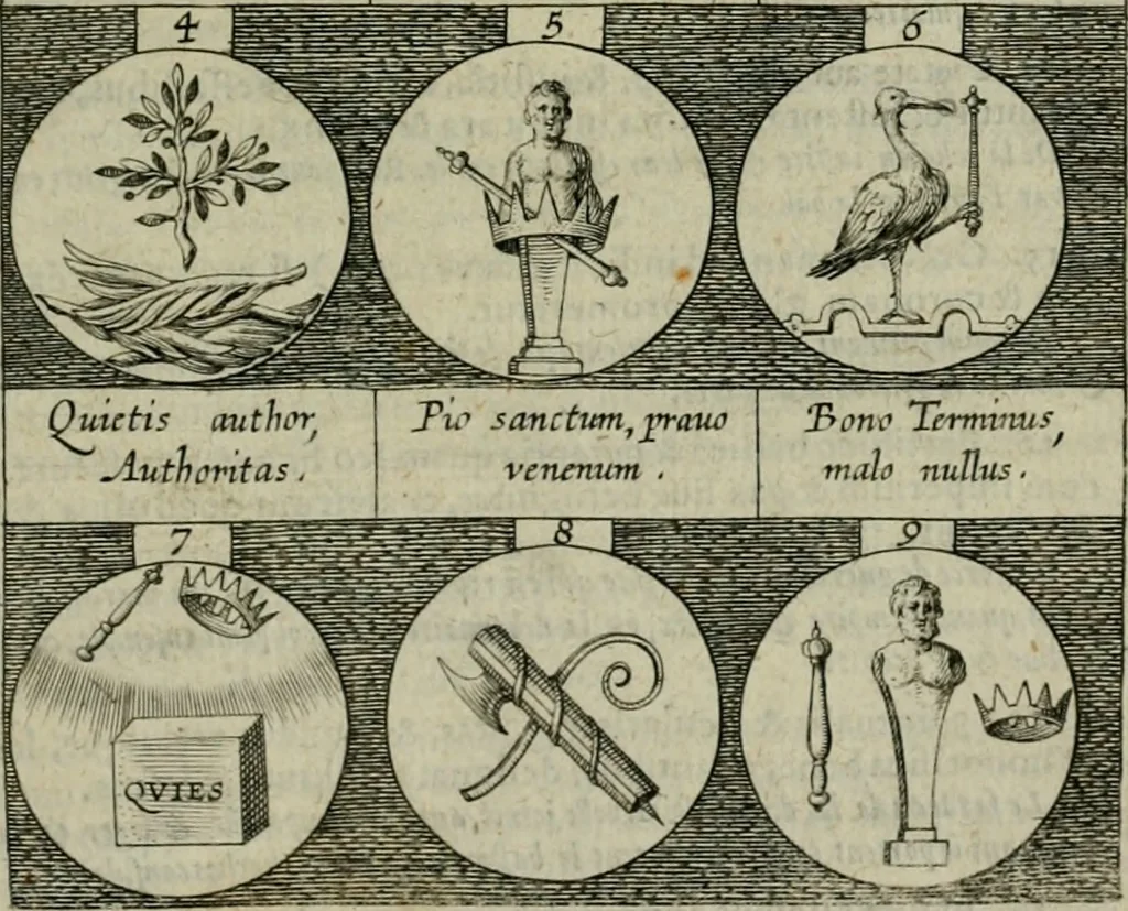 An illustration from Emblemata, sive Symbola : a Principibus, viris Eeclesiasticis, ac Militaribus, alijsque vsurpanda = Deuises, ou, Emblemes : pour Princes, gens d'Eglise, gens de guerre, & aultres, 1624, leaf 8