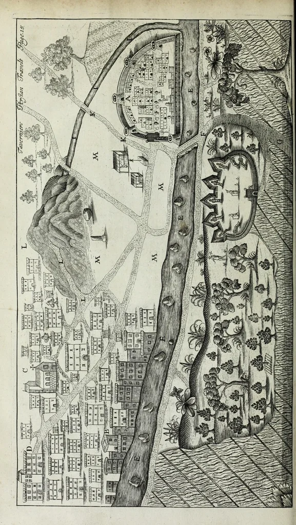 An illustration from The six voyages of John Baptista Tavernier, a noble man of France now living : through Turky into Persia and the East-Indies, finished in the year 1670 : giving an account of the state of those countries : illustrated with divers sculptures : together with a new relation of the present Grand Seignor's seraglio, by the same author, 1678, leaf 44