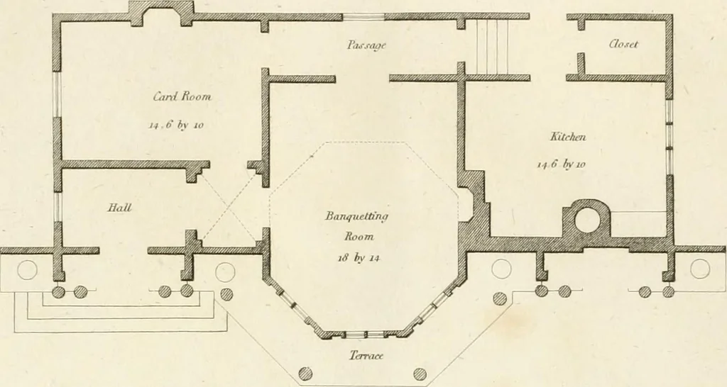 An illustration from Architectural sketches for cottages, rural dwellings, and villas, in the Grecian, Gothic, and fancy styles, with plans : suitable to persons of genteel life and moderate fortune : preceded by some observations on scenery and character proper for picturesque buildings, 1815, leaf 102