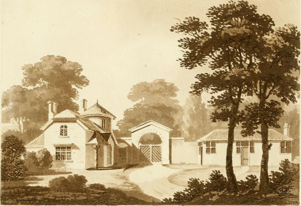 An illustration from Architectural sketches for cottages, rural dwellings, and villas, in the Grecian, Gothic, and fancy styles, with plans : suitable to persons of genteel life and moderate fortune : preceded by some observations on scenery and character proper for picturesque buildings, 1815, leaf 40