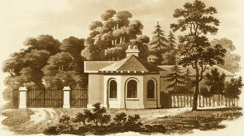 An illustration from Architectural sketches for cottages, rural dwellings, and villas, in the Grecian, Gothic, and fancy styles, with plans : suitable to persons of genteel life and moderate fortune : preceded by some observations on scenery and character proper for picturesque buildings, 1815, leaf 44