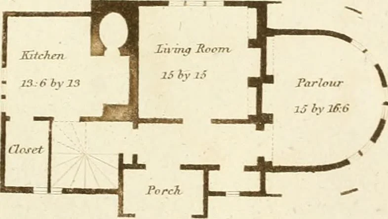 An illustration from Architectural sketches for cottages, rural dwellings, and villas, in the Grecian, Gothic, and fancy styles, with plans : suitable to persons of genteel life and moderate fortune : preceded by some observations on scenery and character proper for picturesque buildings, 1815, leaf 46