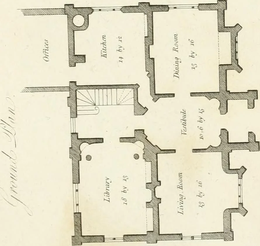 An illustration from Architectural sketches for cottages, rural dwellings, and villas, in the Grecian, Gothic, and fancy styles, with plans : suitable to persons of genteel life and moderate fortune : preceded by some observations on scenery and character proper for picturesque buildings, 1815, leaf 68