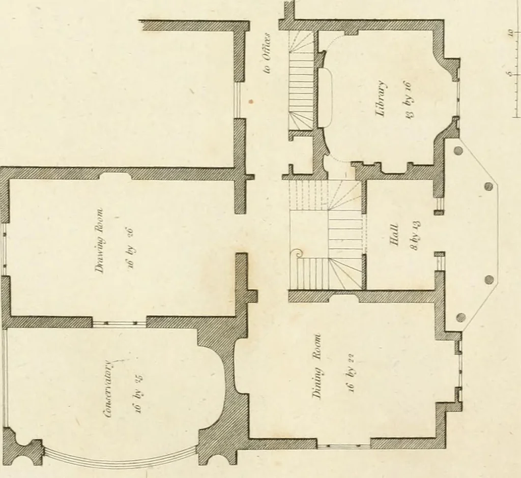 An illustration from Architectural sketches for cottages, rural dwellings, and villas, in the Grecian, Gothic, and fancy styles, with plans : suitable to persons of genteel life and moderate fortune : preceded by some observations on scenery and character proper for picturesque buildings, 1815, leaf 72