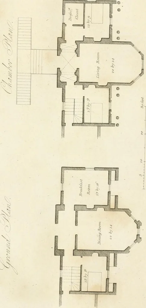 An illustration from Architectural sketches for cottages, rural dwellings, and villas, in the Grecian, Gothic, and fancy styles, with plans : suitable to persons of genteel life and moderate fortune : preceded by some observations on scenery and character proper for picturesque buildings, 1815, leaf 76