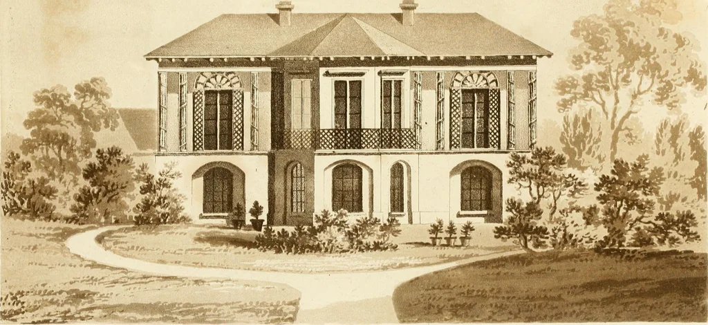 An illustration from Architectural sketches for cottages, rural dwellings, and villas, in the Grecian, Gothic, and fancy styles, with plans : suitable to persons of genteel life and moderate fortune : preceded by some observations on scenery and character proper for picturesque buildings, 1815, leaf 78