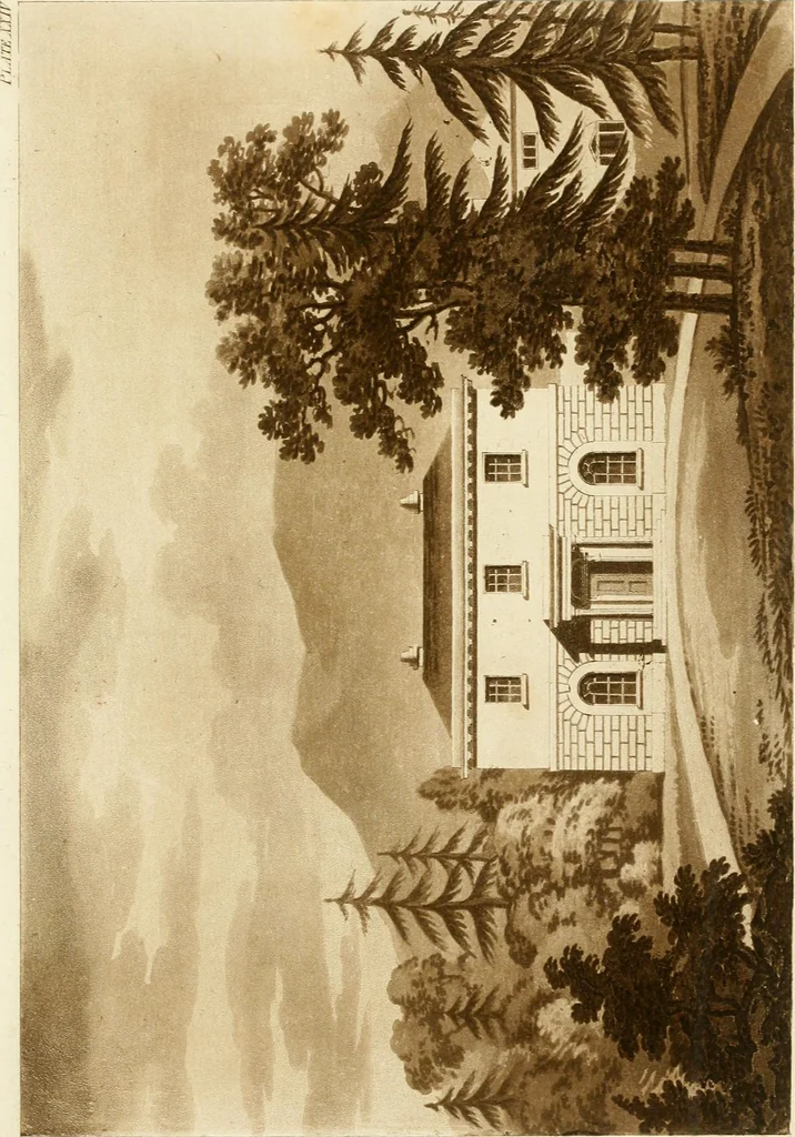 An illustration from Architectural sketches for cottages, rural dwellings, and villas, in the Grecian, Gothic, and fancy styles, with plans : suitable to persons of genteel life and moderate fortune : preceded by some observations on scenery and character proper for picturesque buildings, 1815, leaf 80