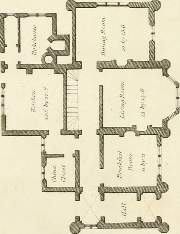 An illustration from Architectural sketches for cottages, rural dwellings, and villas, in the Grecian, Gothic, and fancy styles, with plans : suitable to persons of genteel life and moderate fortune : preceded by some observations on scenery and character proper for picturesque buildings, 1815, leaf 82