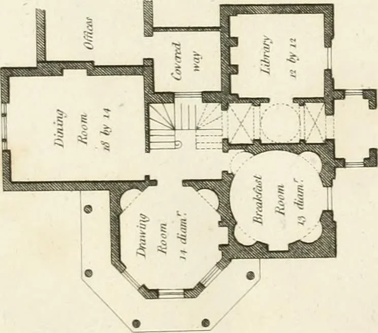An illustration from Architectural sketches for cottages, rural dwellings, and villas, in the Grecian, Gothic, and fancy styles, with plans : suitable to persons of genteel life and moderate fortune : preceded by some observations on scenery and character proper for picturesque buildings, 1815, leaf 86