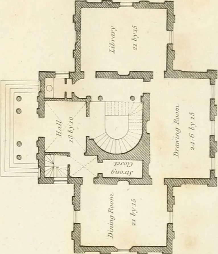 An illustration from Architectural sketches for cottages, rural dwellings, and villas, in the Grecian, Gothic, and fancy styles, with plans : suitable to persons of genteel life and moderate fortune : preceded by some observations on scenery and character proper for picturesque buildings, 1815, leaf 90