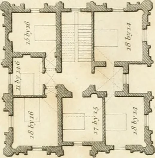 An illustration from Architectural sketches for cottages, rural dwellings, and villas, in the Grecian, Gothic, and fancy styles, with plans : suitable to persons of genteel life and moderate fortune : preceded by some observations on scenery and character proper for picturesque buildings, 1815, leaf 94
