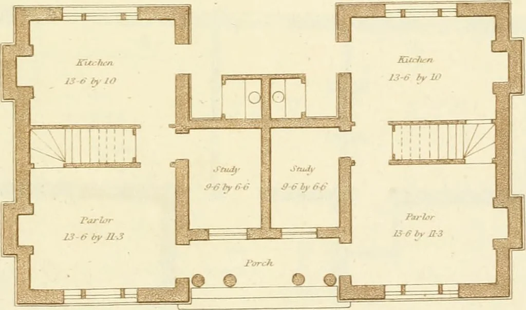 An illustration from Sketches in architecture : consisting of original designs for cottages and rural dwellings, suitable to persons of moderate fortune, and for convenient retirement : with plans and appropriate scenery to each : on twenty plates : with some general observations, 1807, leaf 28