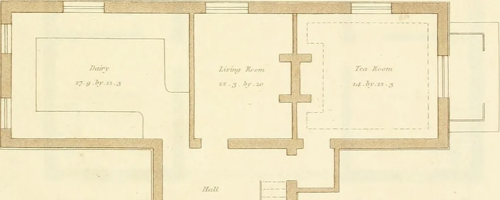 An illustration from Sketches in architecture : consisting of original designs for cottages and rural dwellings, suitable to persons of moderate fortune, and for convenient retirement : with plans and appropriate scenery to each : on twenty plates : with some general observations, 1807, leaf 30