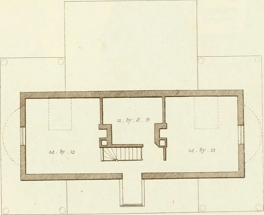 An illustration from Sketches in architecture : consisting of original designs for cottages and rural dwellings, suitable to persons of moderate fortune, and for convenient retirement : with plans and appropriate scenery to each : on twenty plates : with some general observations, 1807, leaf 56