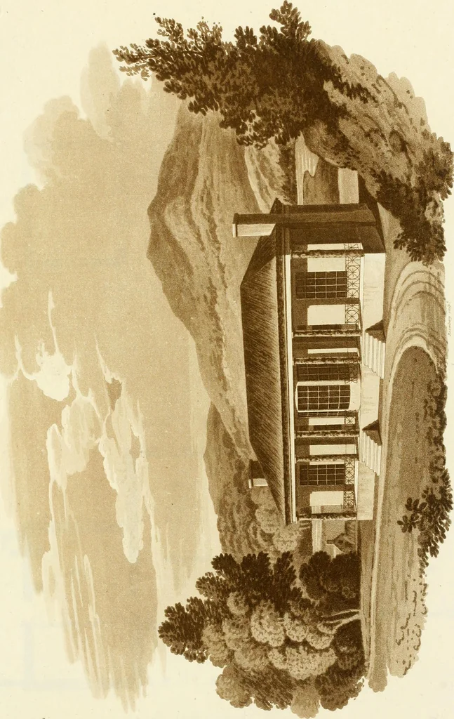 An illustration from Sketches in architecture : consisting of original designs for cottages and rural dwellings, suitable to persons of moderate fortune, and for convenient retirement : with plans and appropriate scenery to each : on twenty plates : with some general observations, 1807, leaf 60