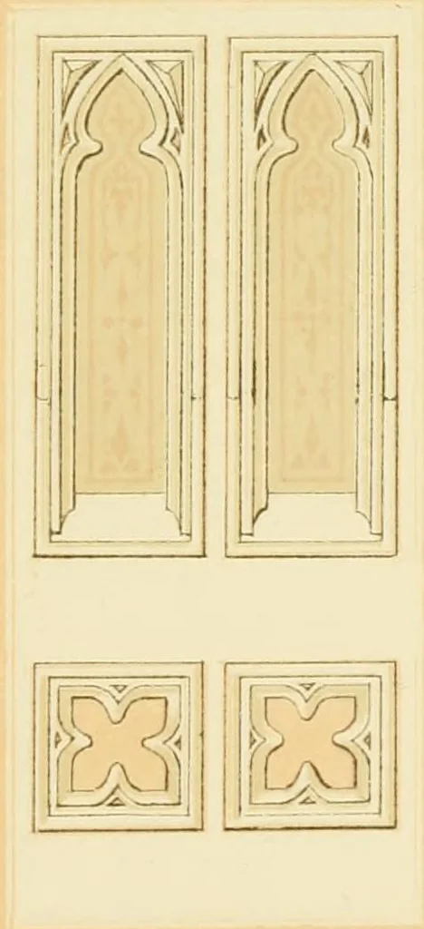 An illustration from Sloan's constructive architecture : a guide to the practical builder and mechanic. In which is contained a series of designs for domes, roofs and spires, with a number of plates showing the interior construction and finish of bays, window shutters, sliding doors, etc., designed expressly for the joiners use; choice examples of the five orders of architecture, selected fromthe most celebrated specimens of antiquity, with the figured dimensions of their height, projection and profile, and their division into parts,; to which is added a number of useful geometrical problems, examples of groins, centering for arches, diagrams of stair lines, with architraves, door mouldings, etc., the whole being accompanied by explanatory text and general essays, to which is appended a copious glossay, 1859, leaf 132