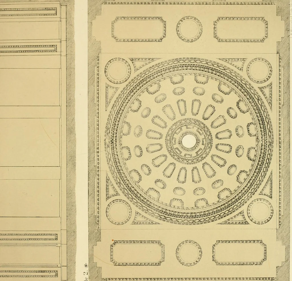 An illustration from Sloan's constructive architecture : a guide to the practical builder and mechanic. In which is contained a series of designs for domes, roofs and spires, with a number of plates showing the interior construction and finish of bays, window shutters, sliding doors, etc., designed expressly for the joiners use; choice examples of the five orders of architecture, selected fromthe most celebrated specimens of antiquity, with the figured dimensions of their height, projection and profile, and their division into parts,; to which is added a number of useful geometrical problems, examples of groins, centering for arches, diagrams of stair lines, with architraves, door mouldings, etc., the whole being accompanied by explanatory text and general essays, to which is appended a copious glossay, 1859, leaf 26