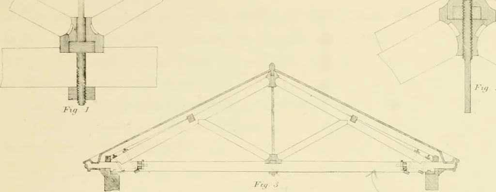 An illustration from Sloan's constructive architecture : a guide to the practical builder and mechanic. In which is contained a series of designs for domes, roofs and spires, with a number of plates showing the interior construction and finish of bays, window shutters, sliding doors, etc., designed expressly for the joiners use; choice examples of the five orders of architecture, selected fromthe most celebrated specimens of antiquity, with the figured dimensions of their height, projection and profile, and their division into parts,; to which is added a number of useful geometrical problems, examples of groins, centering for arches, diagrams of stair lines, with architraves, door mouldings, etc., the whole being accompanied by explanatory text and general essays, to which is appended a copious glossay, 1859, leaf 84