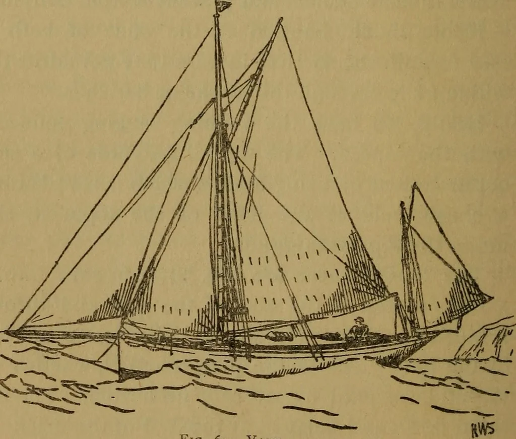 An illustration from Small-boat sailing; an explanation of the management of small yachts, half-decked and open sailing-boats of various rigs; sailing on sea and on river; cruising, etc, 1902, leaf 131